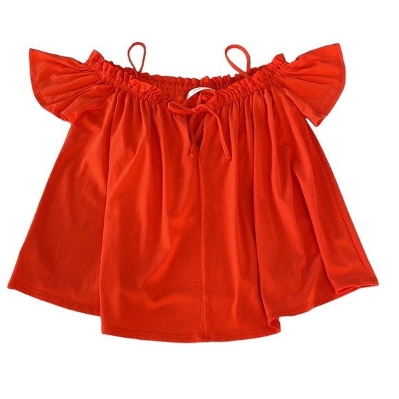 Susana Monaco Cold Shoulder Knot Front Ruffle Trim Blouse Flutter Sleeve Vibrant - Picture 1 of 11